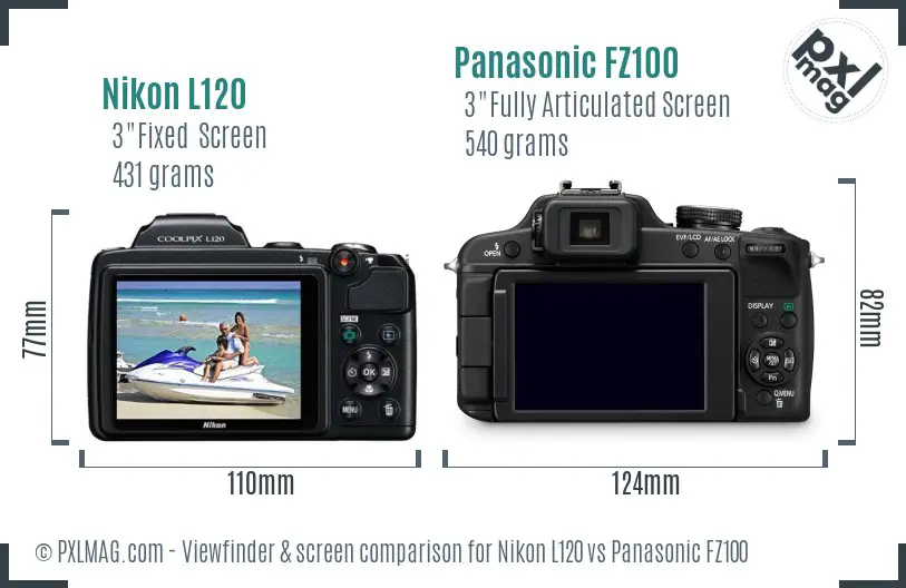 Nikon L120 vs Panasonic FZ100 Screen and Viewfinder comparison