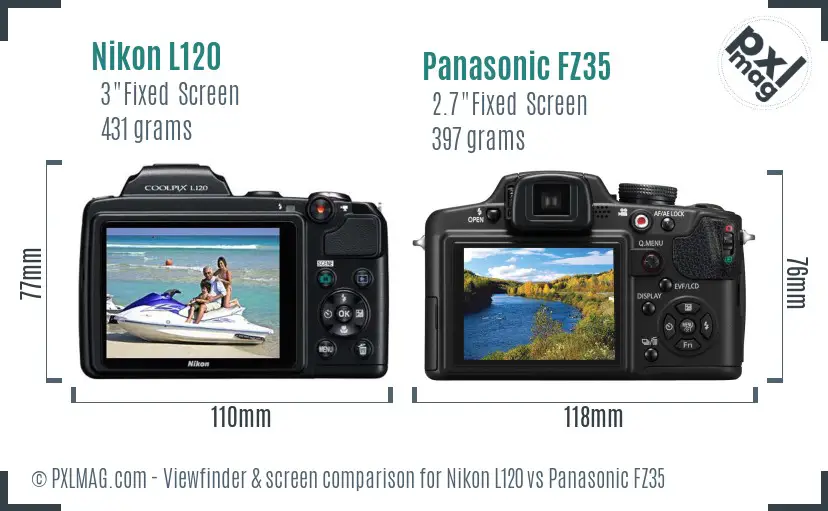 Nikon L120 vs Panasonic FZ35 Screen and Viewfinder comparison