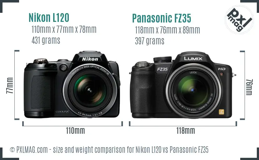 Nikon L120 vs Panasonic FZ35 size comparison
