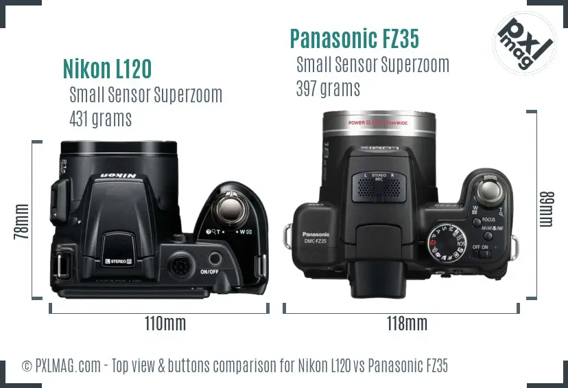 Nikon L120 vs Panasonic FZ35 top view buttons comparison