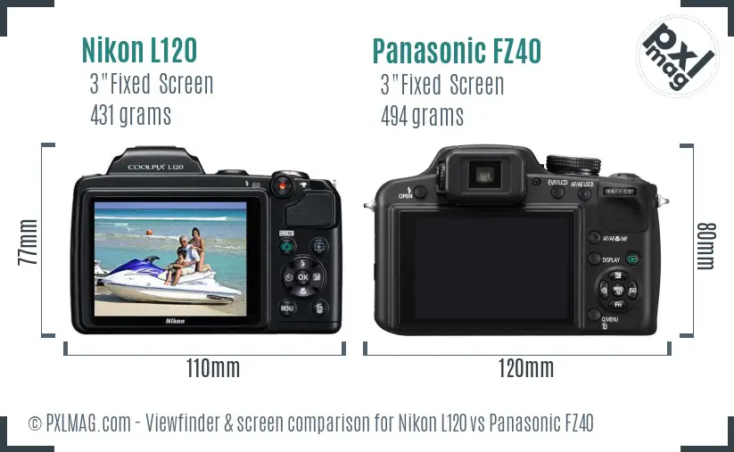 Nikon L120 vs Panasonic FZ40 Screen and Viewfinder comparison