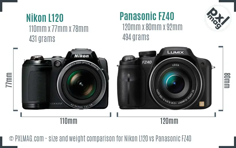 Nikon L120 vs Panasonic FZ40 size comparison