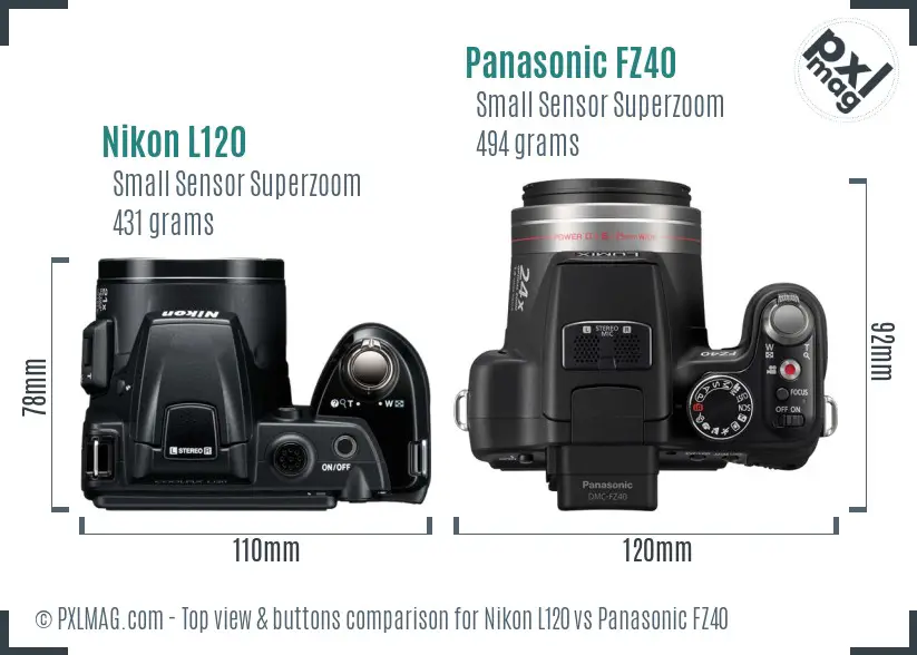Nikon L120 vs Panasonic FZ40 top view buttons comparison