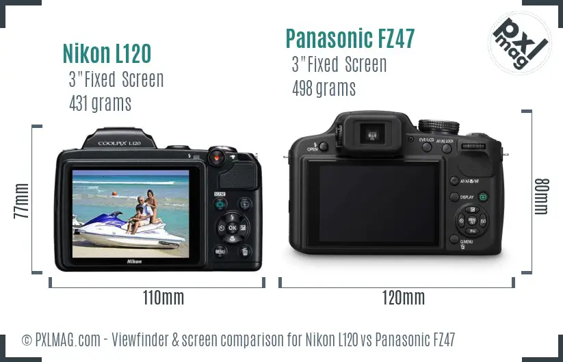 Nikon L120 vs Panasonic FZ47 Screen and Viewfinder comparison