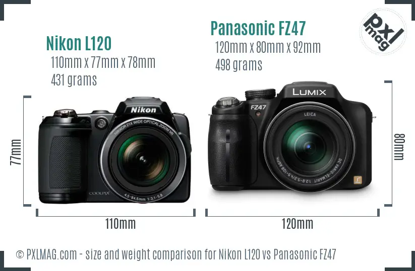 Nikon L120 vs Panasonic FZ47 size comparison