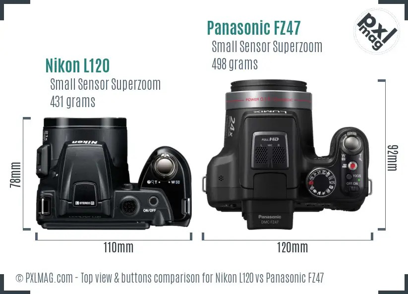 Nikon L120 vs Panasonic FZ47 top view buttons comparison