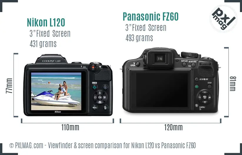 Nikon L120 vs Panasonic FZ60 Screen and Viewfinder comparison Nikon L120 vs Panasonic FZ60 Screen and Viewfinder comparison