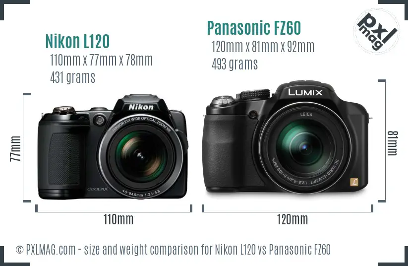 Nikon L120 vs Panasonic FZ60 size comparison Nikon L120 vs Panasonic FZ60 size comparison