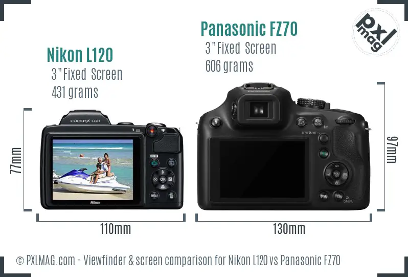 Nikon L120 vs Panasonic FZ70 Screen and Viewfinder comparison