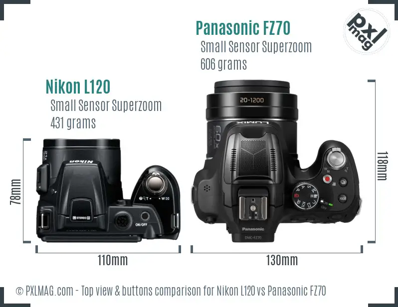 Nikon L120 vs Panasonic FZ70 top view buttons comparison