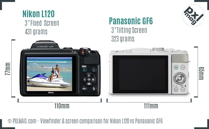 Nikon L120 vs Panasonic GF6 Screen and Viewfinder comparison