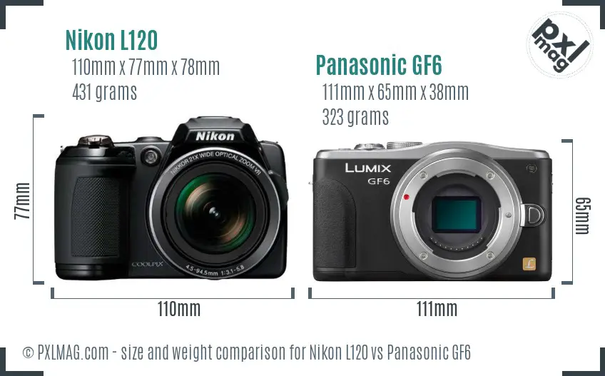 Nikon L120 vs Panasonic GF6 size comparison