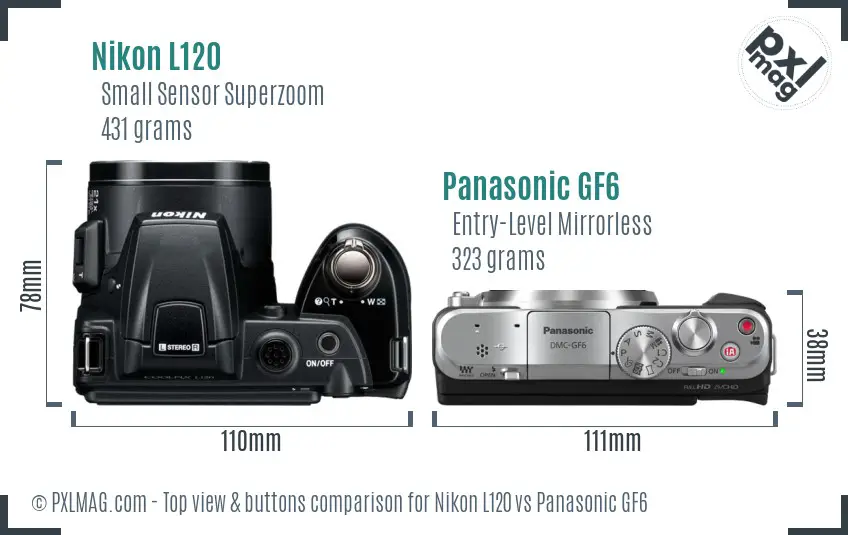 Nikon L120 vs Panasonic GF6 top view buttons comparison