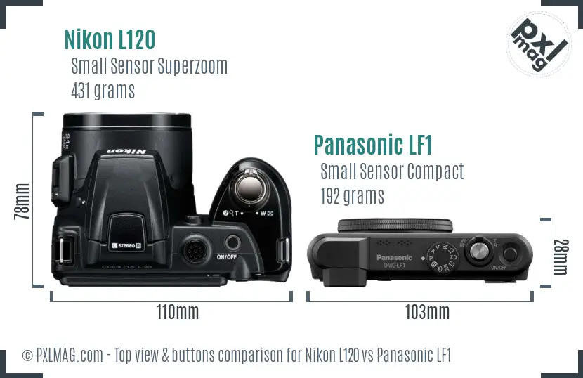 Nikon L120 vs Panasonic LF1 top view buttons comparison