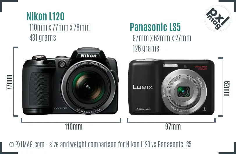 Nikon L120 vs Panasonic LS5 size comparison