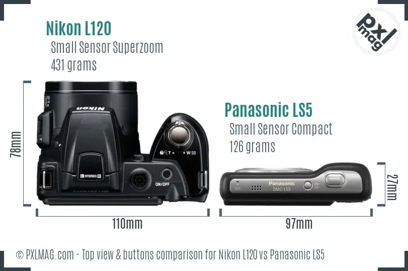 Nikon L120 vs Panasonic LS5 top view buttons comparison