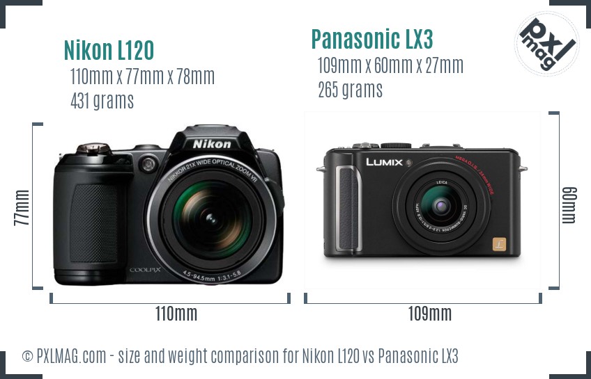 Nikon L120 vs Panasonic LX3 size comparison Nikon L120 vs Panasonic LX3 size comparison