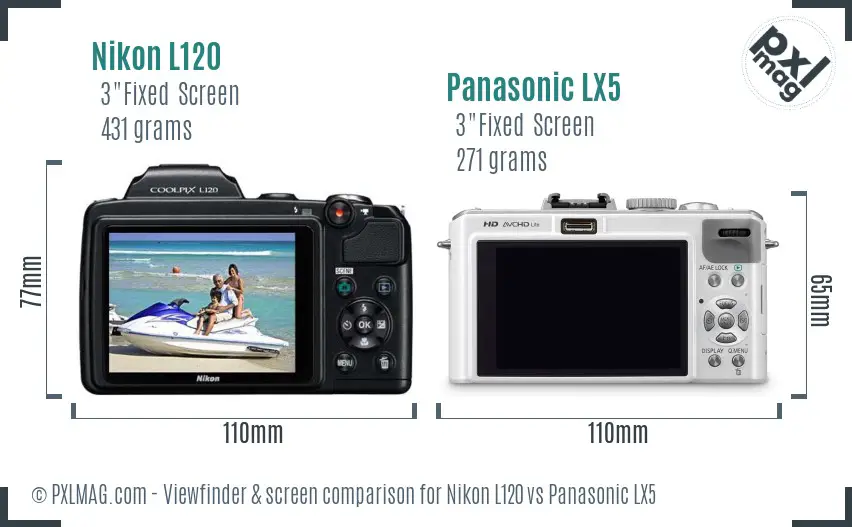 Nikon L120 vs Panasonic LX5 Screen and Viewfinder comparison