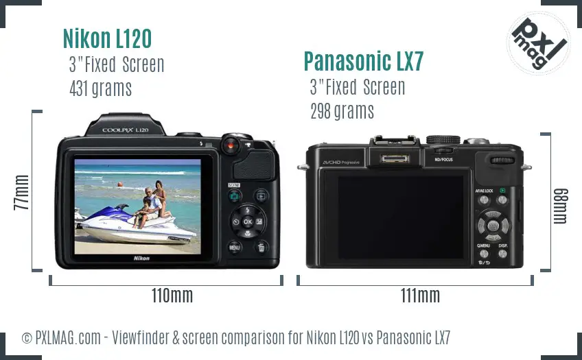 Nikon L120 vs Panasonic LX7 Screen and Viewfinder comparison