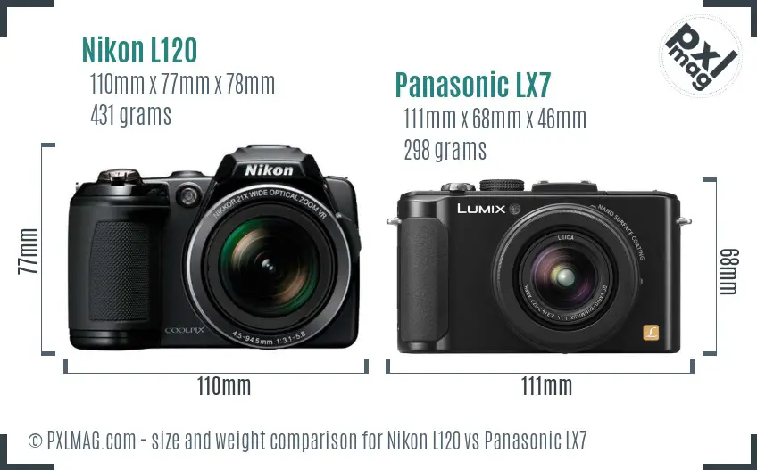 Nikon L120 vs Panasonic LX7 size comparison