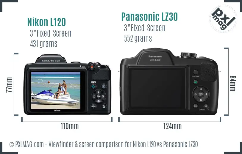 Nikon L120 vs Panasonic LZ30 Screen and Viewfinder comparison