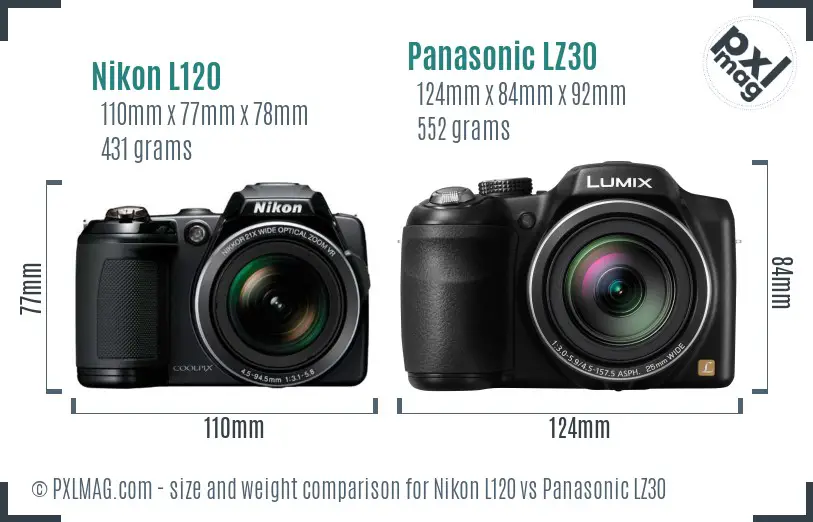 Nikon L120 vs Panasonic LZ30 size comparison