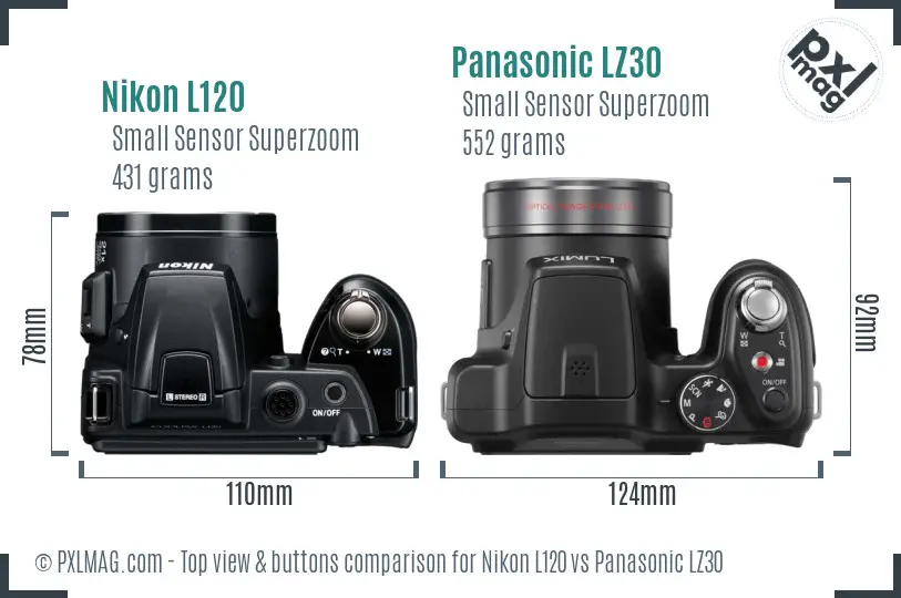 Nikon L120 vs Panasonic LZ30 top view buttons comparison