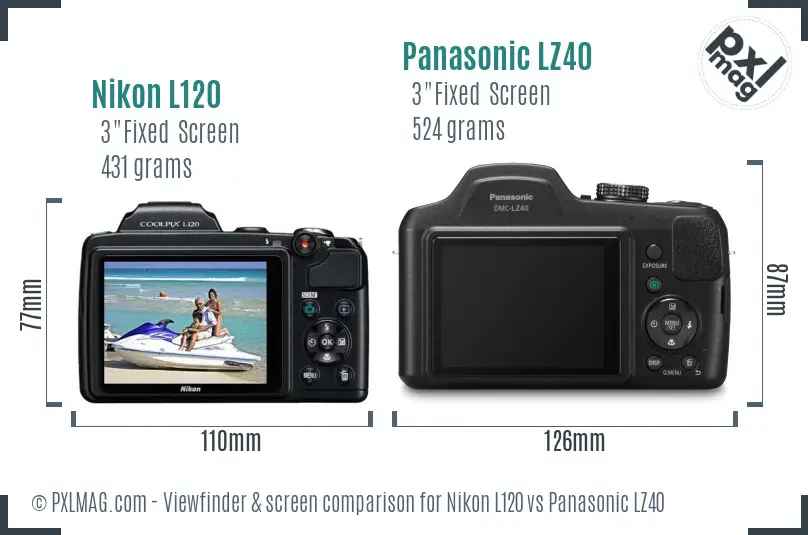 Nikon L120 vs Panasonic LZ40 Screen and Viewfinder comparison