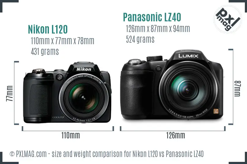 Nikon L120 vs Panasonic LZ40 size comparison
