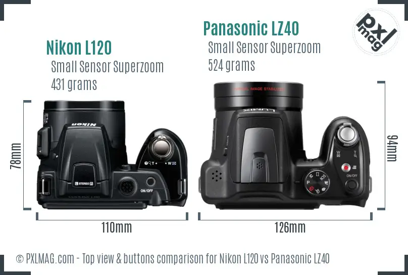 Nikon L120 vs Panasonic LZ40 top view buttons comparison