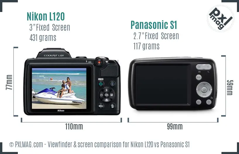 Nikon L120 vs Panasonic S1 Screen and Viewfinder comparison