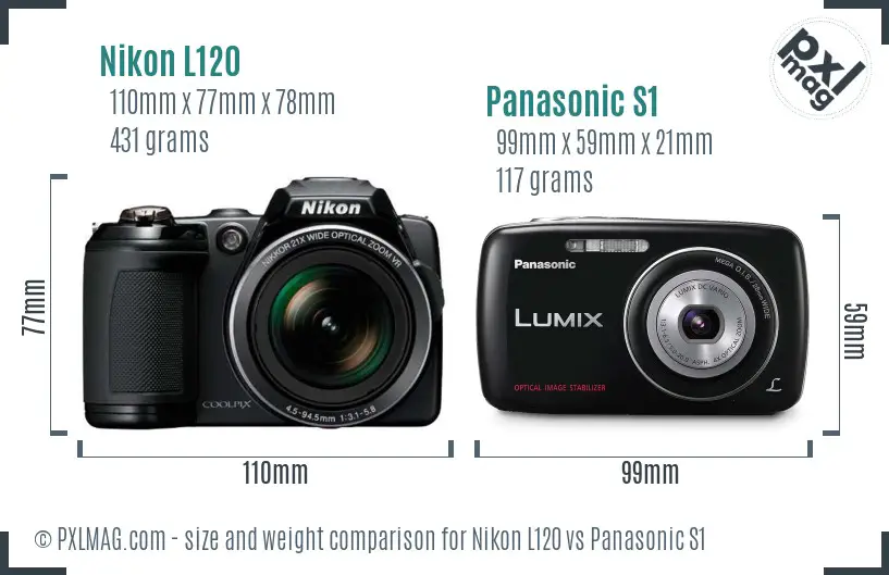 Nikon L120 vs Panasonic S1 size comparison