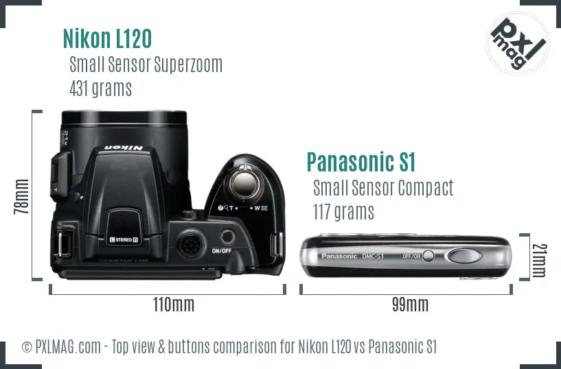 Nikon L120 vs Panasonic S1 top view buttons comparison