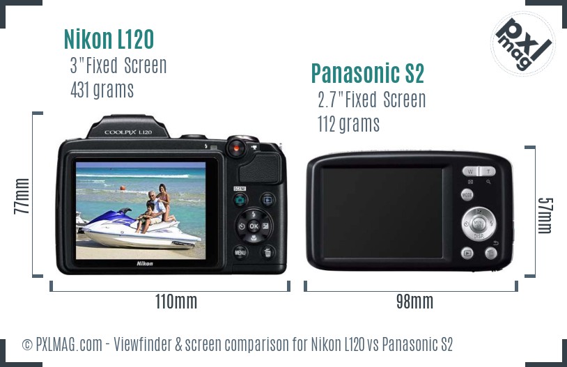 Nikon L120 vs Panasonic S2 Screen and Viewfinder comparison
