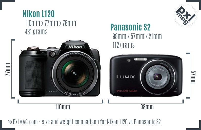 Nikon L120 vs Panasonic S2 size comparison