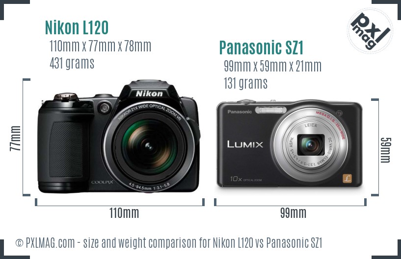 Nikon L120 vs Panasonic SZ1 size comparison Nikon L120 vs Panasonic SZ1 size comparison