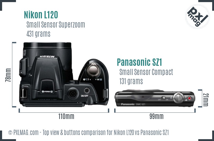 Nikon L120 vs Panasonic SZ1 top view buttons comparison