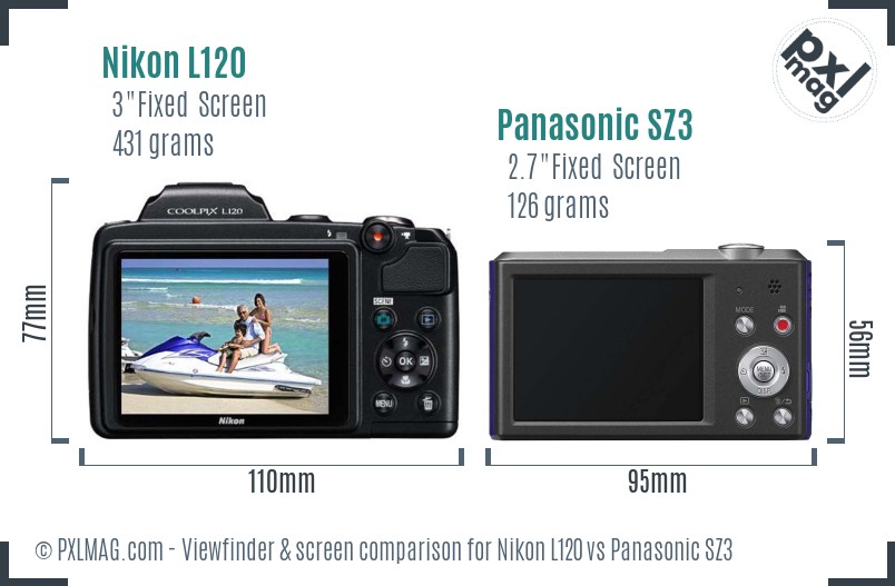 Nikon L120 vs Panasonic SZ3 Screen and Viewfinder comparison