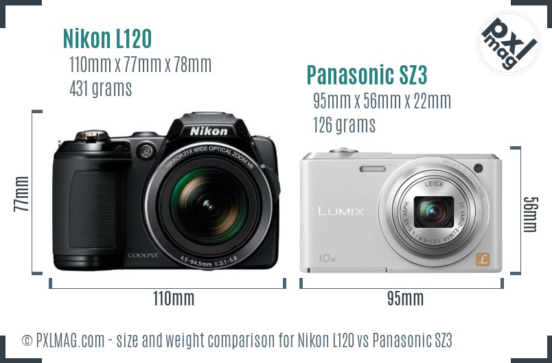 Nikon L120 vs Panasonic SZ3 size comparison Nikon L120 vs Panasonic SZ3 size comparison