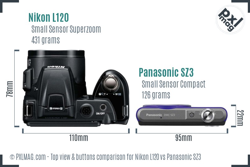 Nikon L120 vs Panasonic SZ3 top view buttons comparison