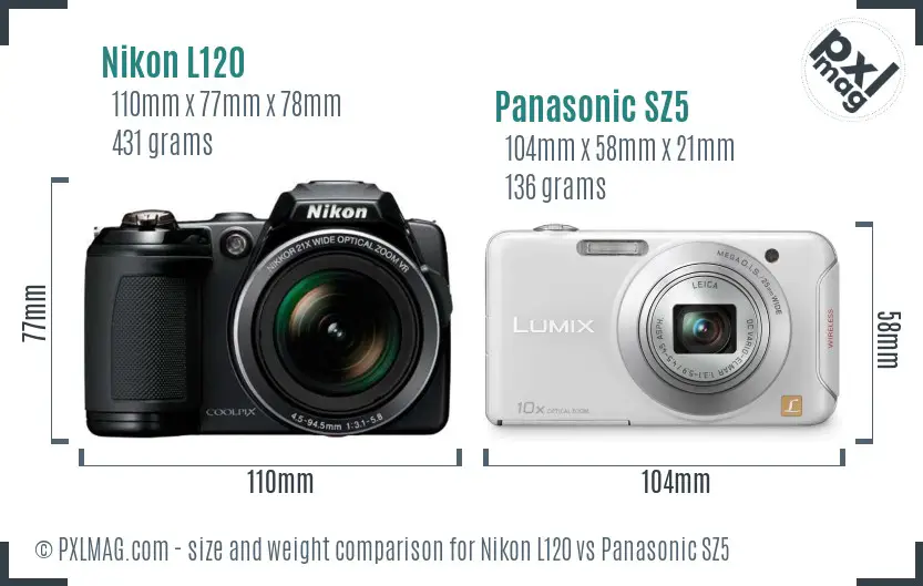 Nikon L120 vs Panasonic SZ5 size comparison Nikon L120 vs Panasonic SZ5 size comparison