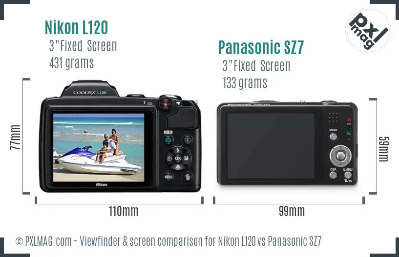 Nikon L120 vs Panasonic SZ7 Screen and Viewfinder comparison