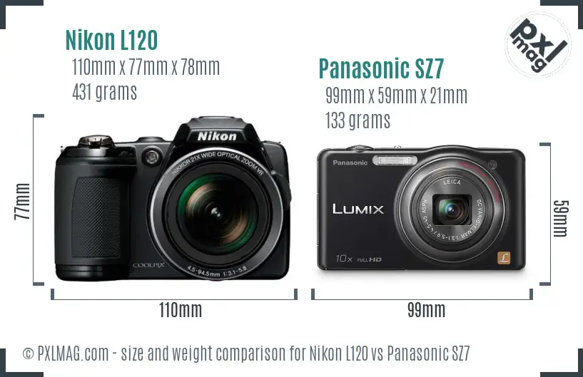 Nikon L120 vs Panasonic SZ7 size comparison