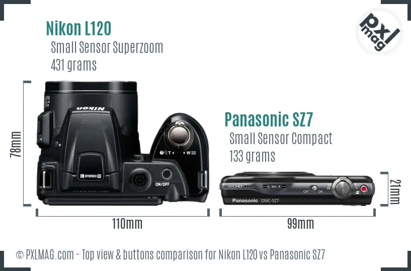 Nikon L120 vs Panasonic SZ7 top view buttons comparison