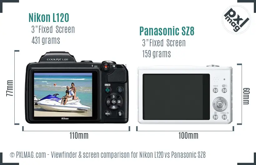 Nikon L120 vs Panasonic SZ8 Screen and Viewfinder comparison