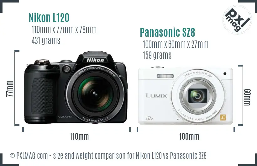Nikon L120 vs Panasonic SZ8 size comparison