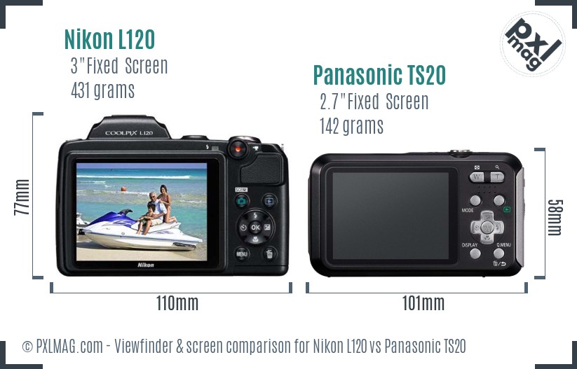 Nikon L120 vs Panasonic TS20 Screen and Viewfinder comparison