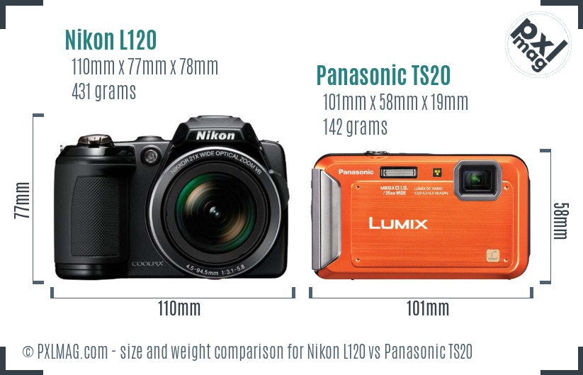 Nikon L120 vs Panasonic TS20 size comparison
