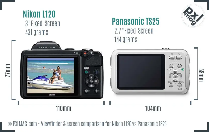 Nikon L120 vs Panasonic TS25 Screen and Viewfinder comparison