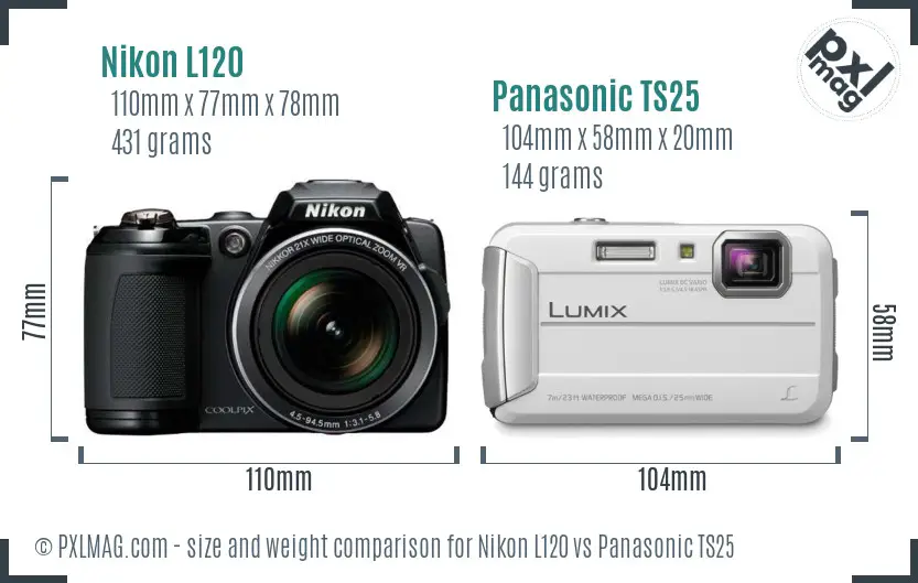 Nikon L120 vs Panasonic TS25 size comparison